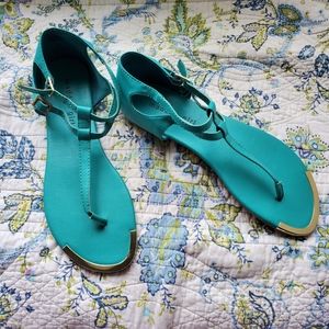 Turquoise sandals with gold front